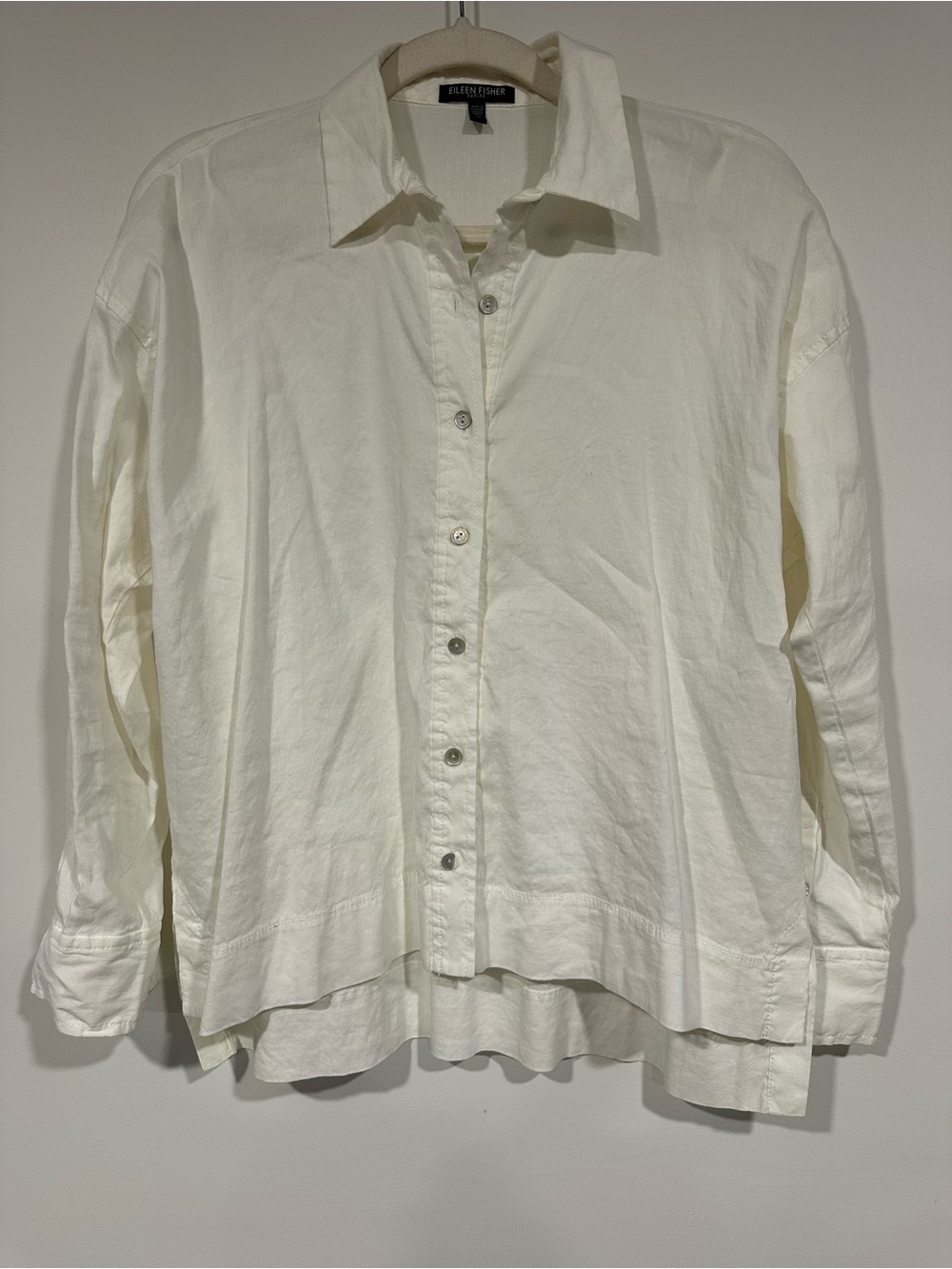 Eileen Fisher Women's Linen Blend Cream Button Down Shirt Viscose Size PP